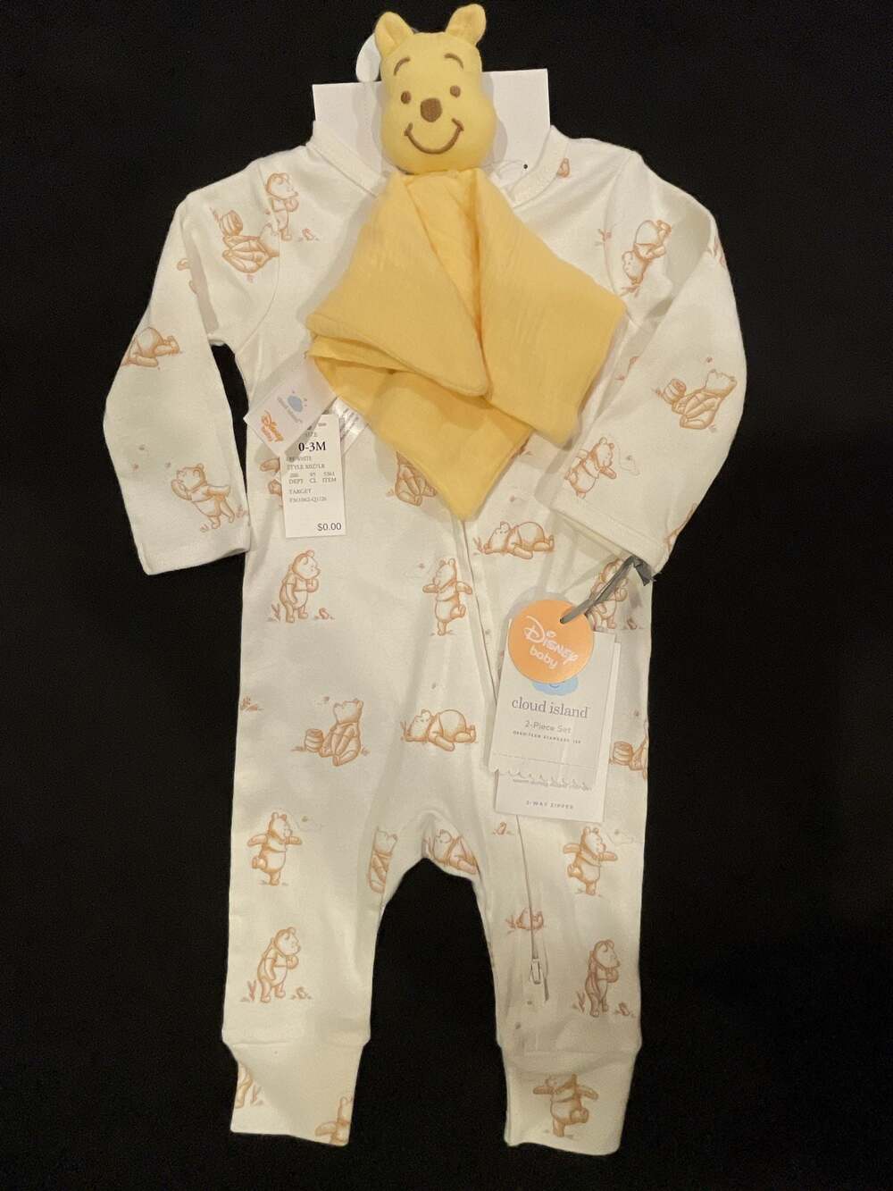 2-PC Winnie The Pooh Long Sleeve Romper and Toy Gift Set Cloud Island Cream 0-3M